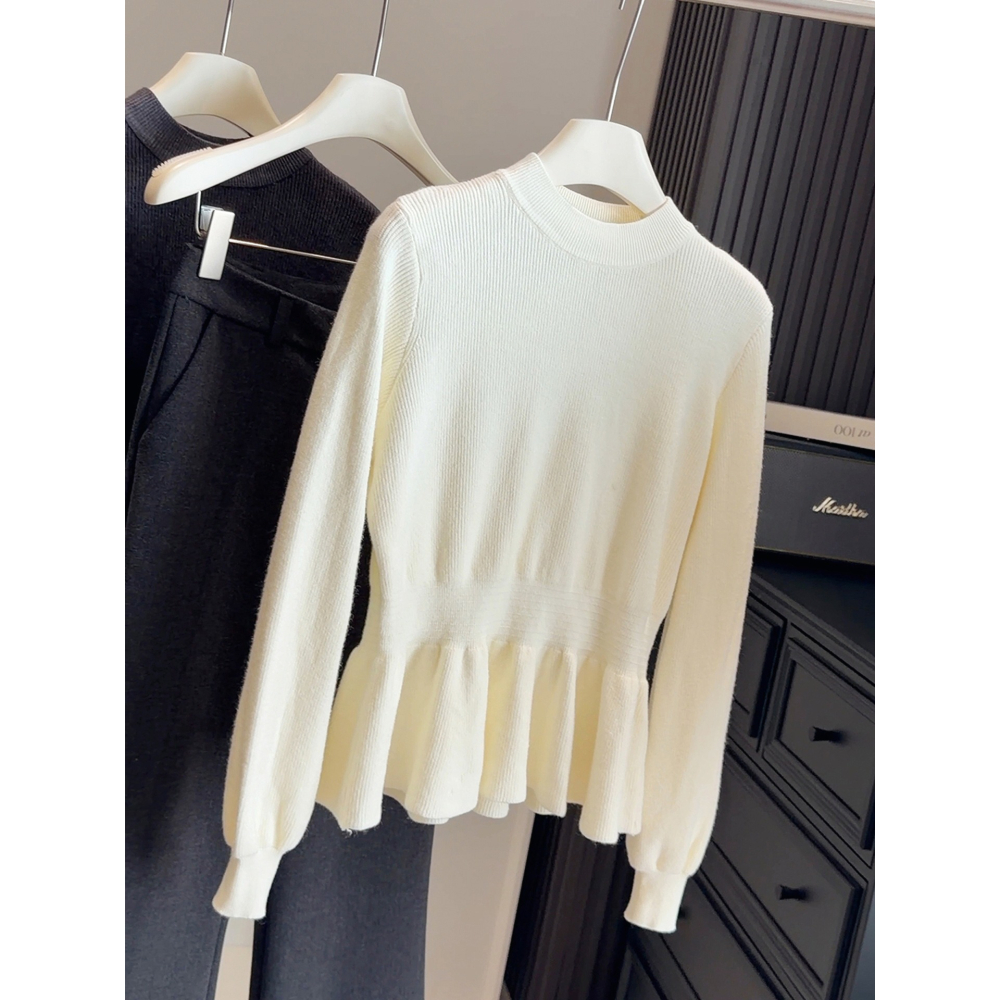 預購款C177/半高領燈籠袖收腰短毛衣-細節圖3