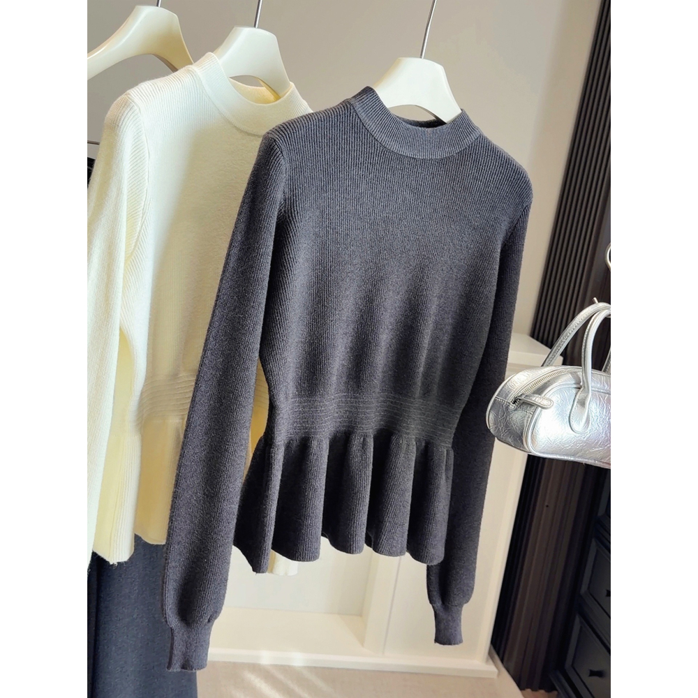 預購款C177/半高領燈籠袖收腰短毛衣-細節圖5