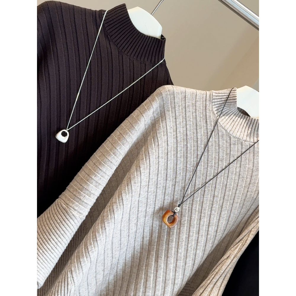 預購款C178/小眾設計感慵懶風蝙蝠袖斗篷式半高領毛衣寬鬆針織衫-細節圖3