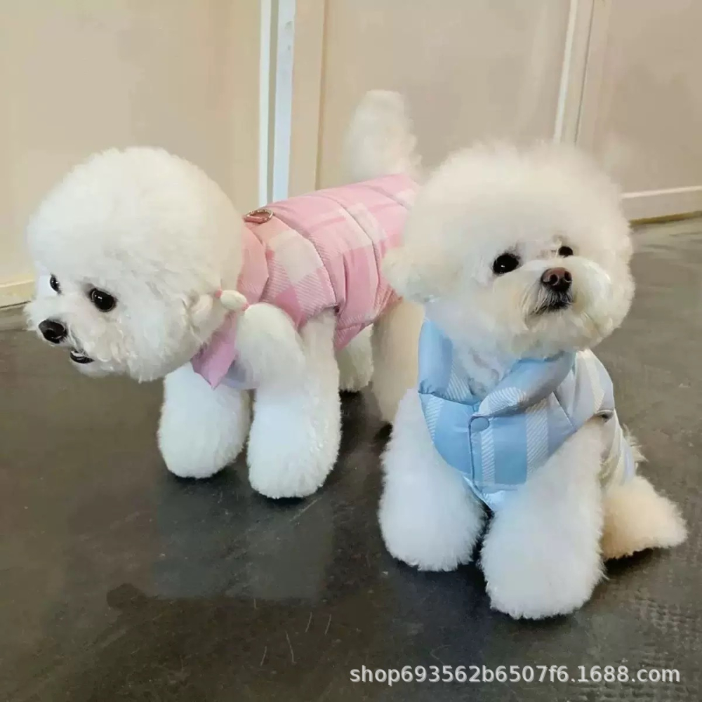 預購款C212/狗狗貓咪加厚保暖棉衣冬季格紋棉背心馬甲-細節圖2