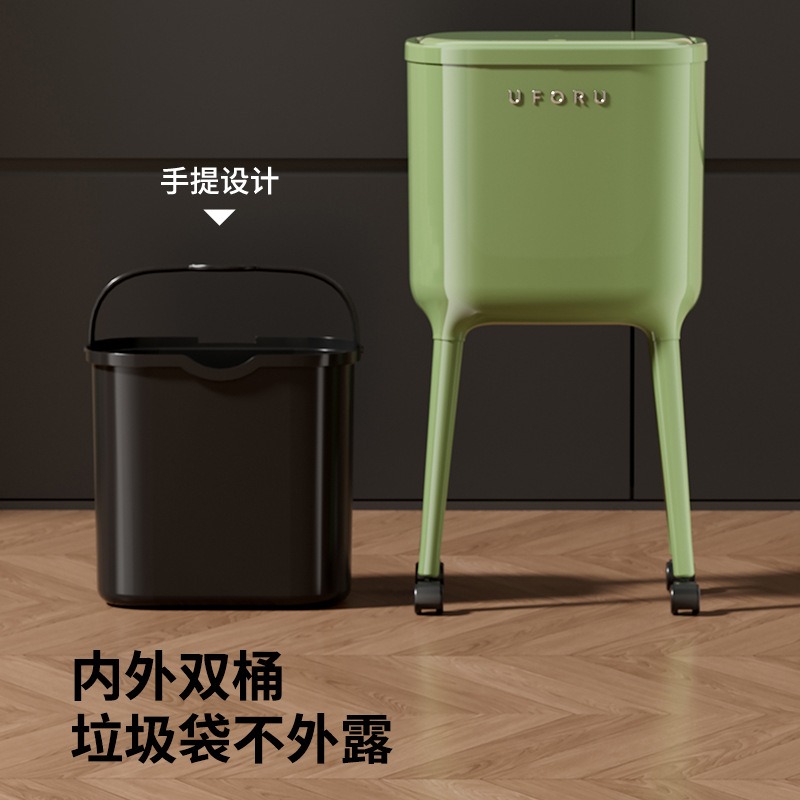 預購款C213/免彎腰高腳垃圾桶廚房家用高級感客廳輕奢大容量可移動帶蓋垃圾筒-細節圖2