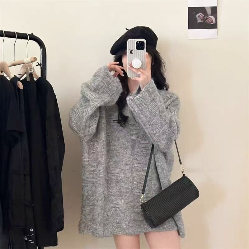 預購款C218/YS純色破洞圓領軟糯秋冬寬鬆慵懶風針織毛衣-細節圖3