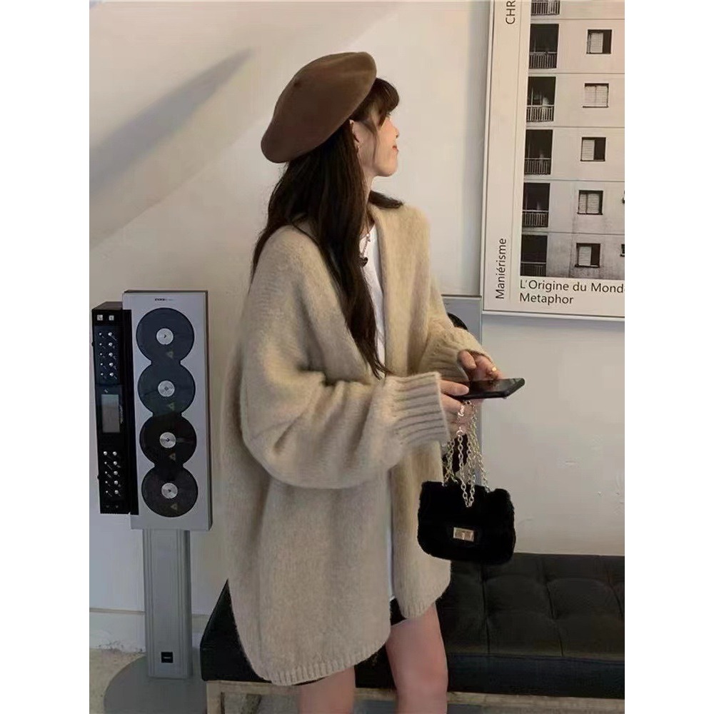 預購款C220/YUNSHU秋冬新款寬鬆外套女韓系慵懶溫柔風毛衣開襟針織衫外搭-細節圖4