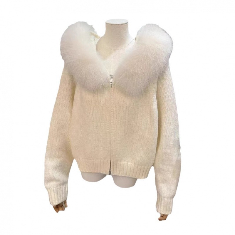 預購款C221/YUNSHU慵懶風大毛領連帽外穿毛衣外套女秋冬季新款拉鍊針織衫-細節圖8