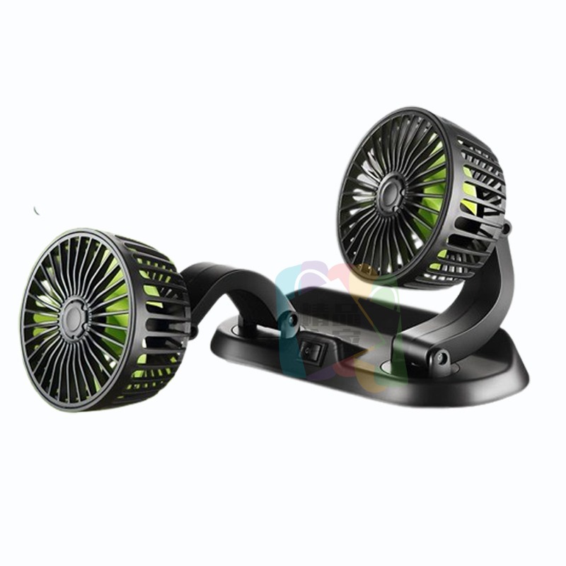 【台灣出貨】車用雙頭風扇 12V雙頭風扇 車用風扇 車用循環扇 點菸器風扇 第三排風扇 車內循環扇 一對三點菸器開立發票-細節圖2