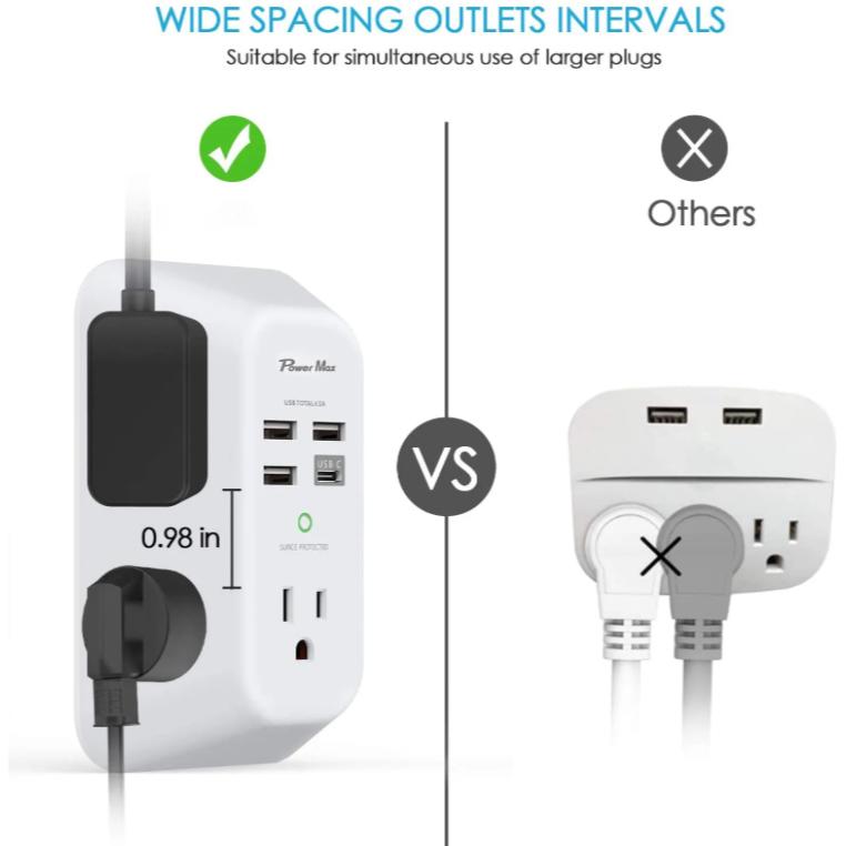 SB-C 壁式充電器 夜燈 3A 5插座 4USB 電湧保護 延長線 有小夜燈版本-細節圖4