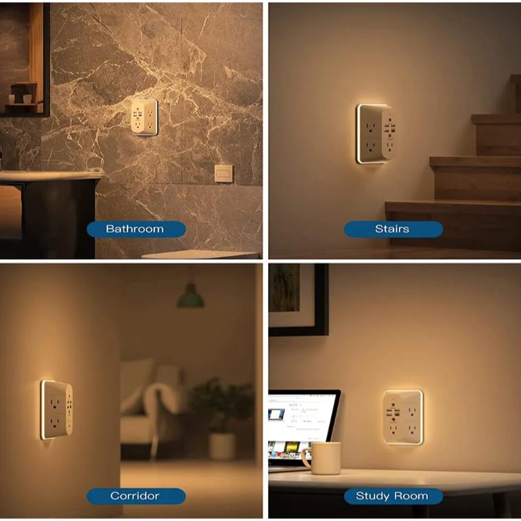 SB-C 壁式充電器 夜燈 3A 5插座 4USB 電湧保護 延長線 有小夜燈版本-細節圖7