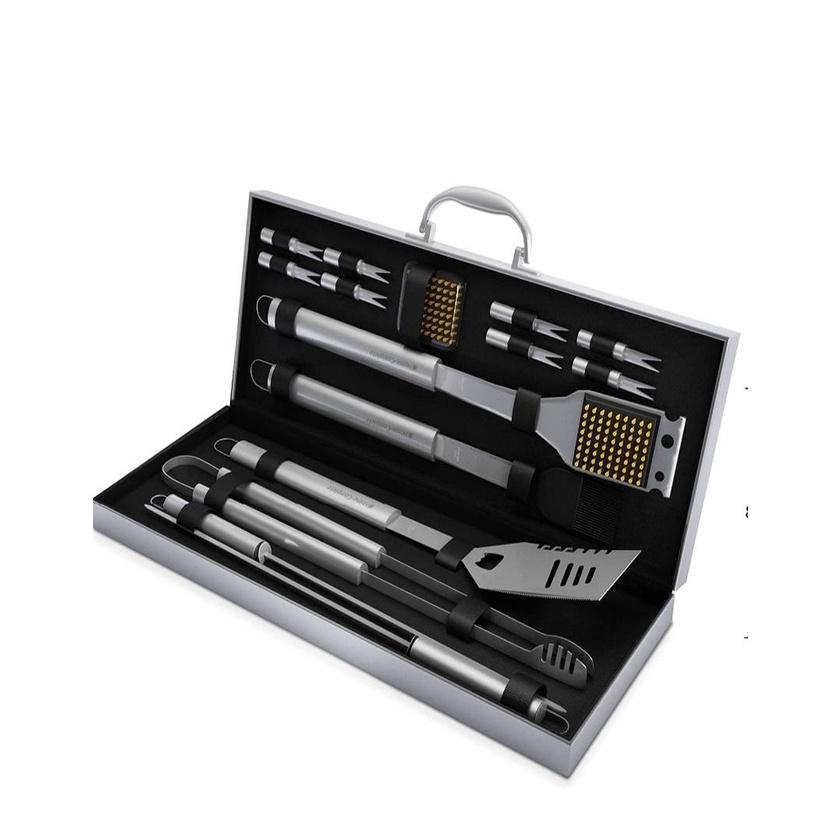 15件套不鏽鋼燒烤工具 不鏽鋼烤肉工具15件套裝  烤肉露營必備烤肉野炊工具組 烤肉夾 醬料刷 刀子-細節圖2