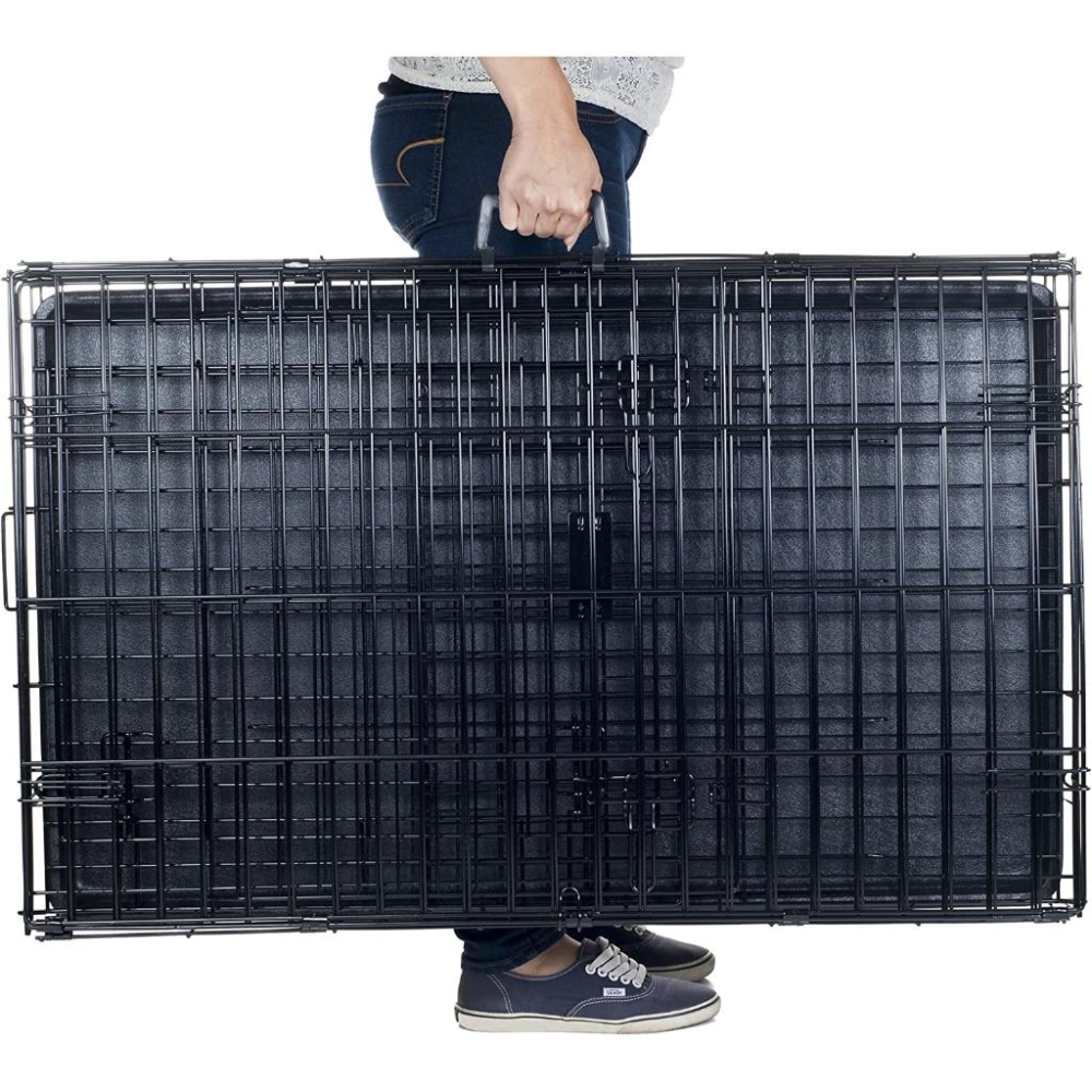 不傷腳 大型中型犬旅行金屬雙門折疊室內室外小狗遊戲狗籠 帶分隔器和手柄塑料托盤的狗籠寵物籠107X79X73.5CM-細節圖3