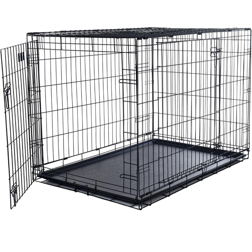 不傷腳 大型中型犬旅行金屬雙門折疊室內室外小狗遊戲狗籠 帶分隔器和手柄塑料托盤的狗籠寵物籠107X79X73.5CM-細節圖4