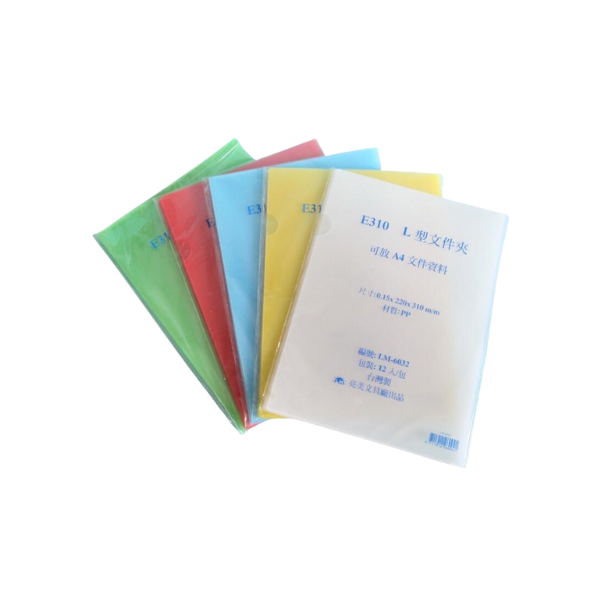 L型資料夾12入 L夾 透明夾 E310 透明 黃 綠 藍 紅 共5色 文件夾 資料夾-細節圖2