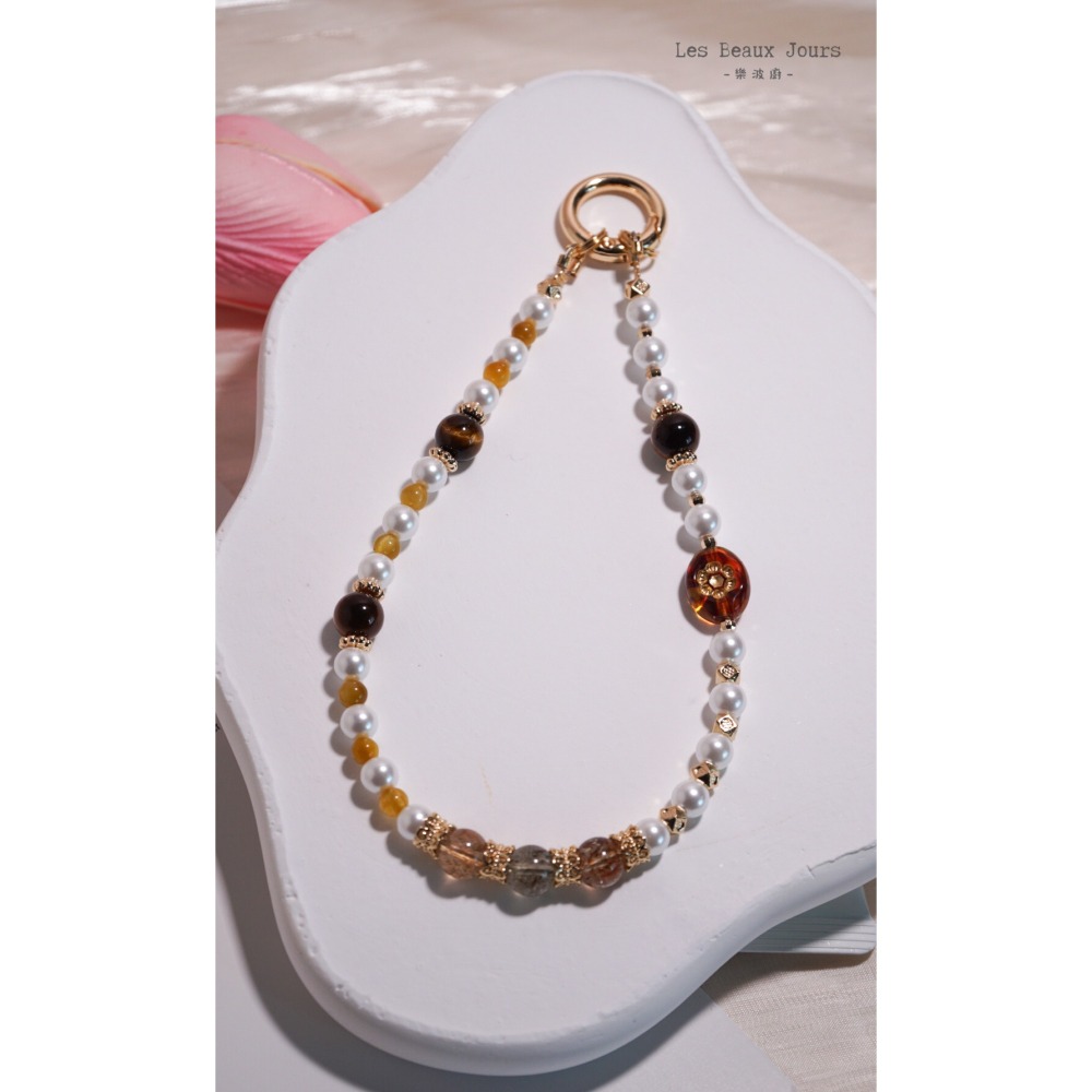 【樂波廚】《琥金光影》秋冬美拉德色系 手機鍊 ｜金虎眼 × 黃虎眼 × 黑金超 ｜招財 增強能量 水晶手機鍊-細節圖2