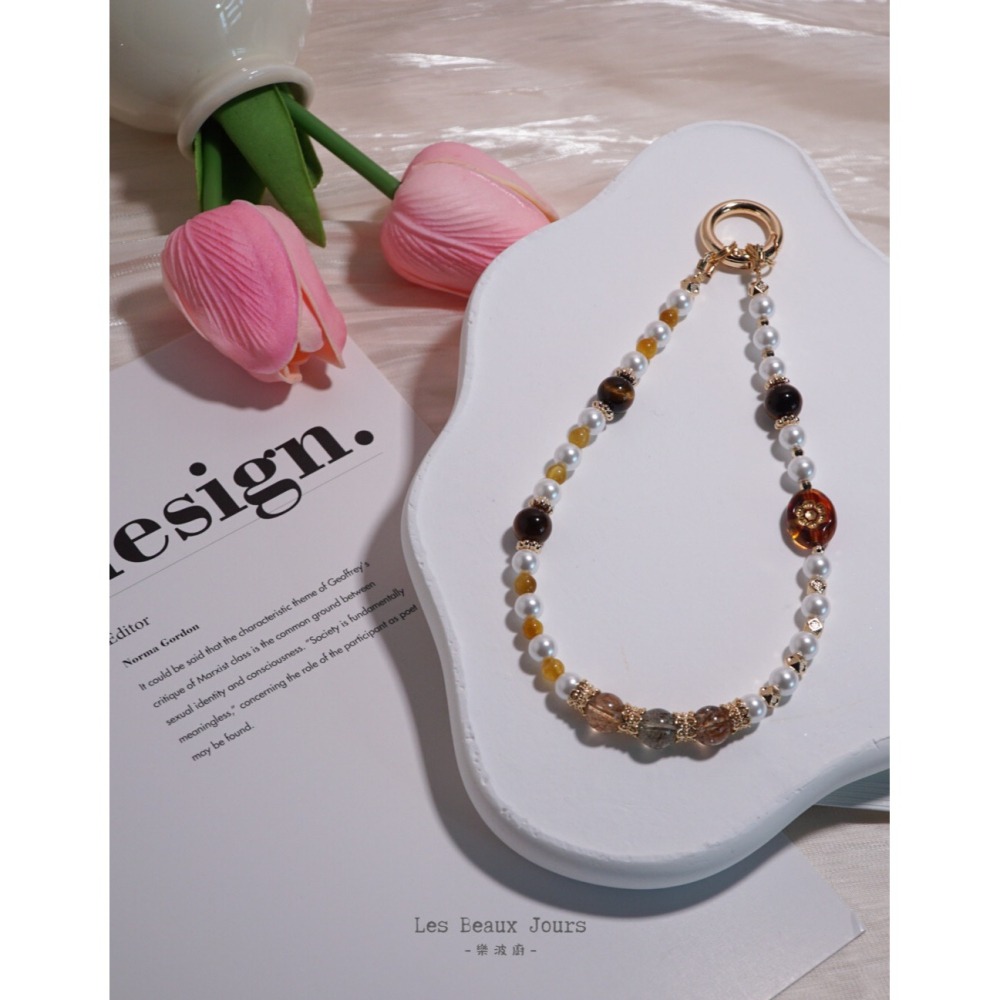 【樂波廚】《琥金光影》秋冬美拉德色系 手機鍊 ｜金虎眼 × 黃虎眼 × 黑金超 ｜招財 增強能量 水晶手機鍊-細節圖3