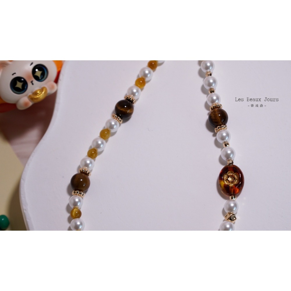 【樂波廚】《琥金光影》秋冬美拉德色系 手機鍊 ｜金虎眼 × 黃虎眼 × 黑金超 ｜招財 增強能量 水晶手機鍊-細節圖5