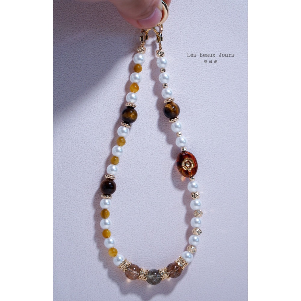 【樂波廚】《琥金光影》秋冬美拉德色系 手機鍊 ｜金虎眼 × 黃虎眼 × 黑金超 ｜招財 增強能量 水晶手機鍊-細節圖6