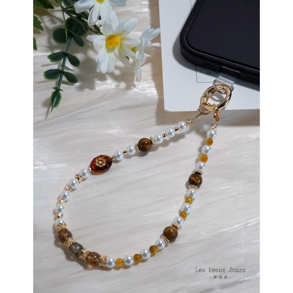 【樂波廚】《琥金光影》秋冬美拉德色系 手機鍊 ｜金虎眼 × 黃虎眼 × 黑金超 ｜招財 增強能量 水晶手機鍊-細節圖7