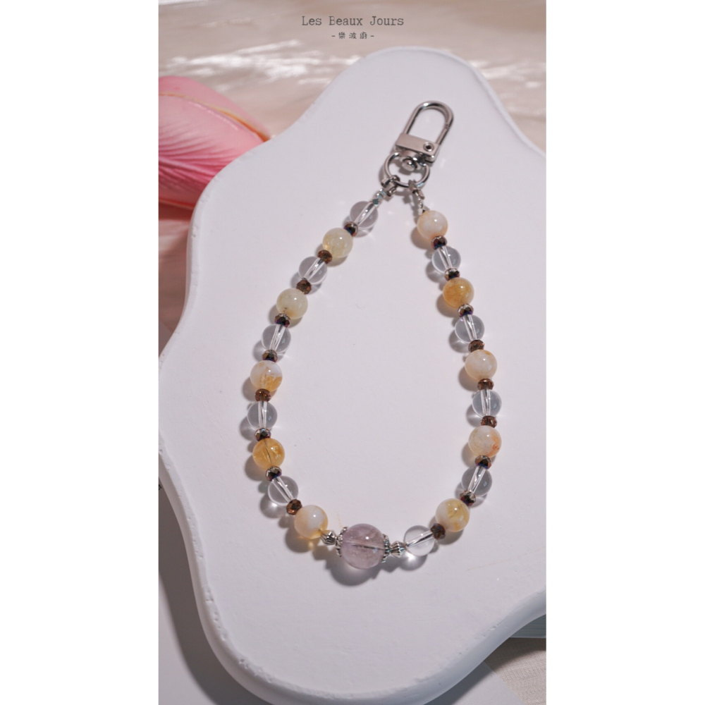 【樂波廚】《金晨物語》水晶手機鍊｜蜜桃奶蓋黃水晶 × 白水晶 × 紫水晶 ｜招財 淨化能量 提升貴人運-細節圖3