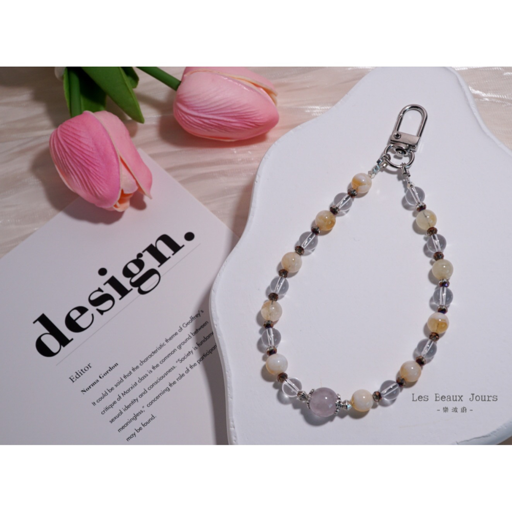 【樂波廚】《金晨物語》水晶手機鍊｜蜜桃奶蓋黃水晶 × 白水晶 × 紫水晶 ｜招財 淨化能量 提升貴人運-細節圖4