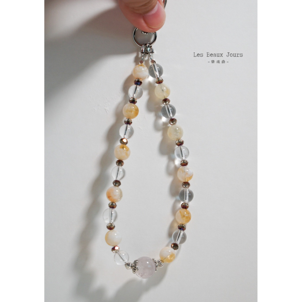 【樂波廚】《金晨物語》水晶手機鍊｜蜜桃奶蓋黃水晶 × 白水晶 × 紫水晶 ｜招財 淨化能量 提升貴人運-細節圖5