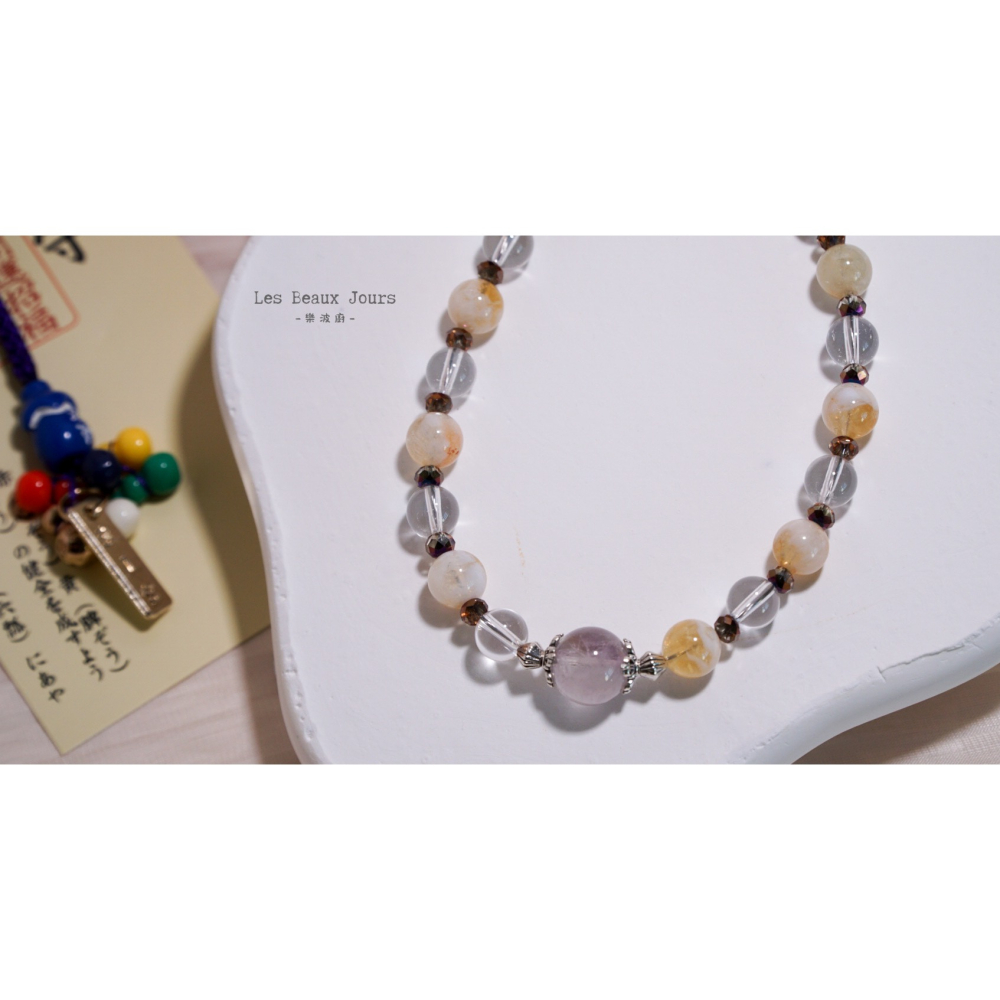 【樂波廚】《金晨物語》水晶手機鍊｜蜜桃奶蓋黃水晶 × 白水晶 × 紫水晶 ｜招財 淨化能量 提升貴人運-細節圖6