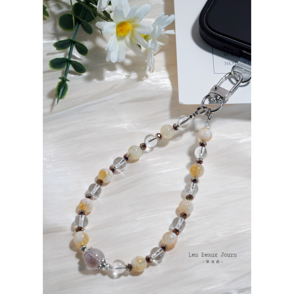 【樂波廚】《金晨物語》水晶手機鍊｜蜜桃奶蓋黃水晶 × 白水晶 × 紫水晶 ｜招財 淨化能量 提升貴人運-細節圖7
