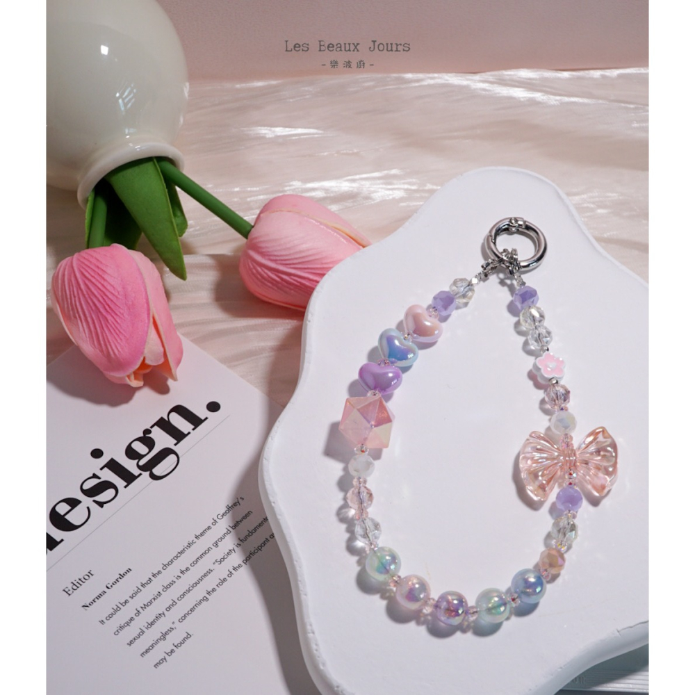 【樂波廚】《艾蜜莉 Amélie》手機鍊｜小愛心×蝴蝶結｜夢幻公主．甜美少女風．設計款手機繩-細節圖2