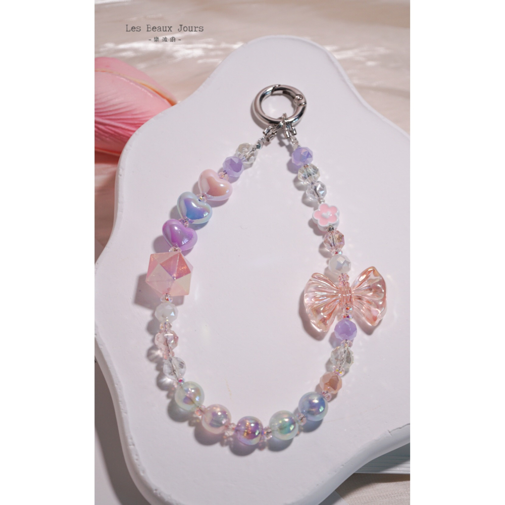 【樂波廚】《艾蜜莉 Amélie》手機鍊｜小愛心×蝴蝶結｜夢幻公主．甜美少女風．設計款手機繩-細節圖3