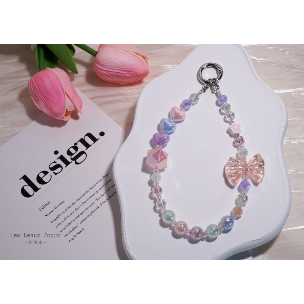 【樂波廚】《艾蜜莉 Amélie》手機鍊｜小愛心×蝴蝶結｜夢幻公主．甜美少女風．設計款手機繩-細節圖4