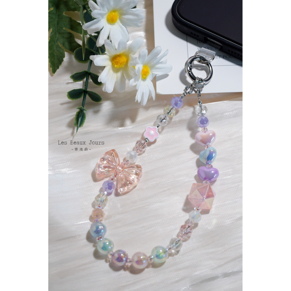 【樂波廚】《艾蜜莉 Amélie》手機鍊｜小愛心×蝴蝶結｜夢幻公主．甜美少女風．設計款手機繩-細節圖5