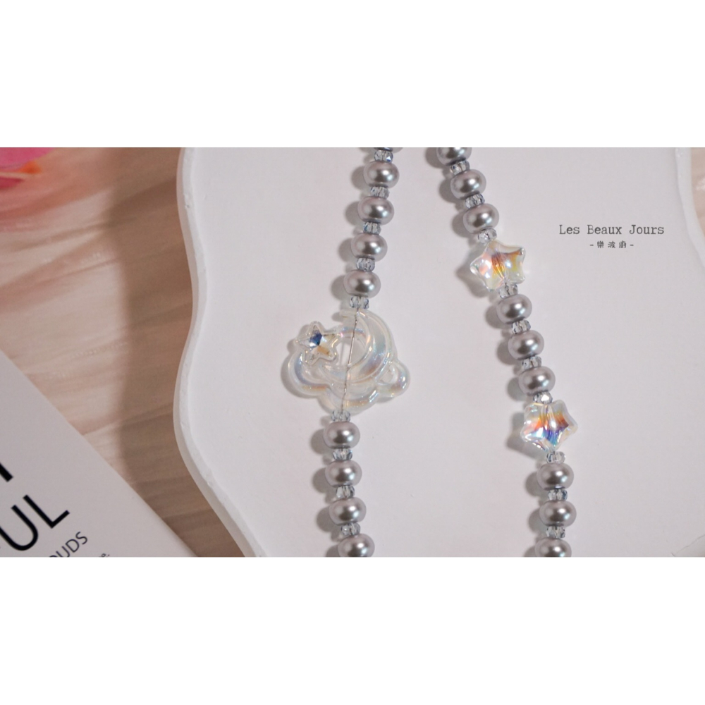 【樂波廚】《夢の銀河》銀灰珍珠手機鍊｜銀河 手作設計・掛繩・吊飾-細節圖4