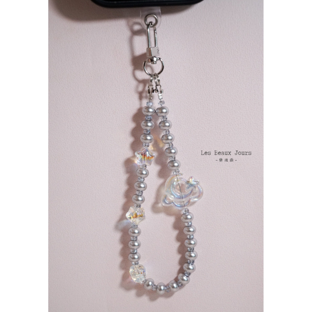 【樂波廚】《夢の銀河》銀灰珍珠手機鍊｜銀河 手作設計・掛繩・吊飾-細節圖6