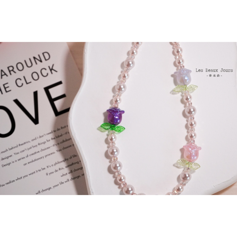 【樂波廚】《玫瑰花園》玫瑰花珍珠手機鍊｜法式浪漫．吊飾．手作設計-細節圖3