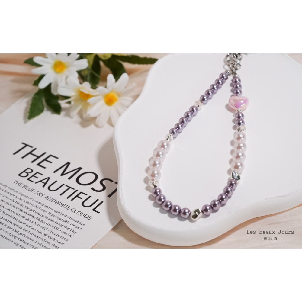 【樂波廚】《珍心》愛心珍珠手機鏈｜手作設計．掛繩．包包吊飾-細節圖4