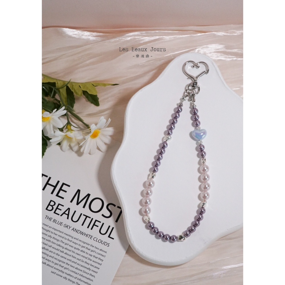 【樂波廚】《珍心》愛心珍珠手機鏈｜手作設計．掛繩．包包吊飾-細節圖6