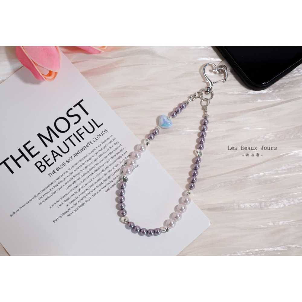 【樂波廚】《珍心》愛心珍珠手機鏈｜手作設計．掛繩．包包吊飾-細節圖7