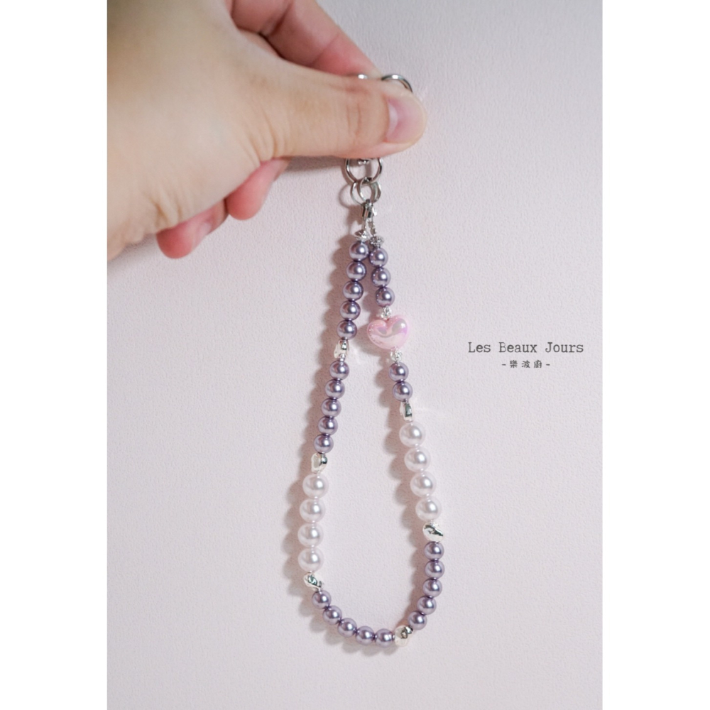 【樂波廚】《珍心》愛心珍珠手機鏈｜手作設計．掛繩．包包吊飾-細節圖8