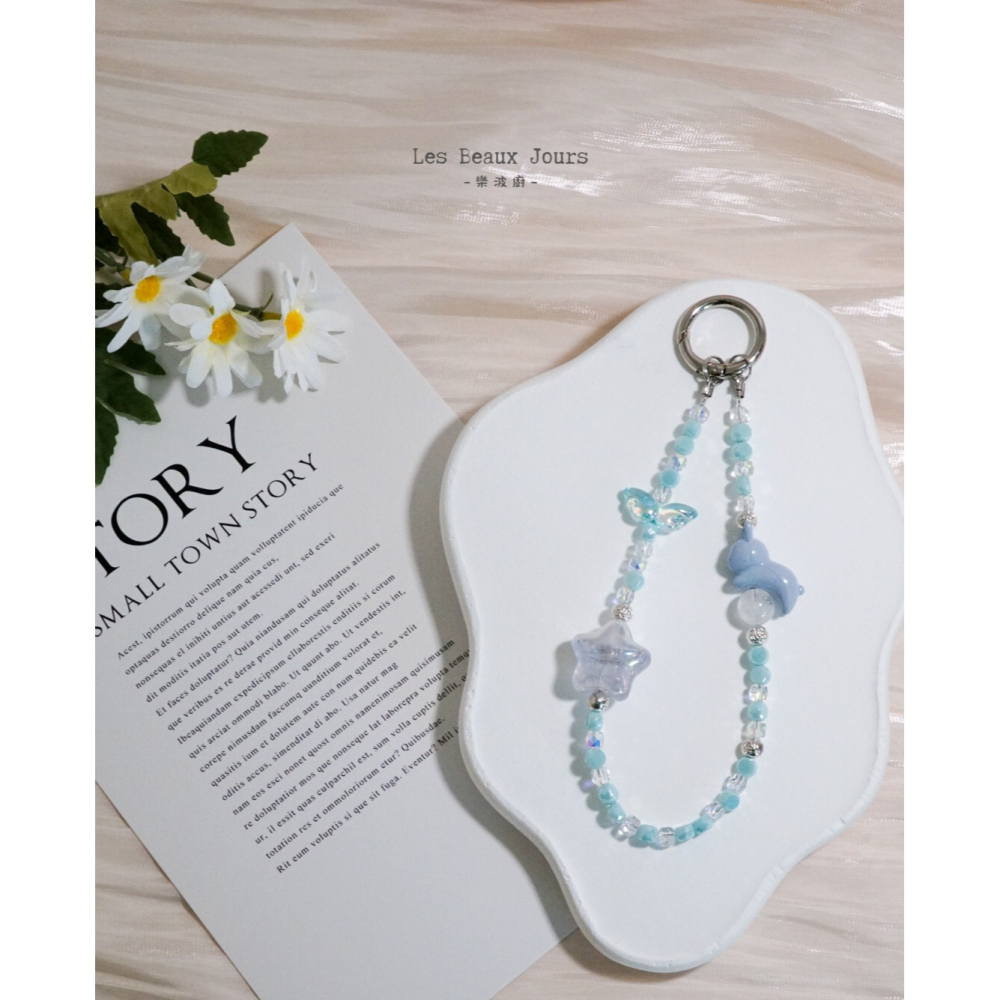 【樂波廚】天使藍寶｜天然白幽靈 油畫星星 兔兔 手機鍊｜可愛療癒・手作設計掛繩-細節圖2