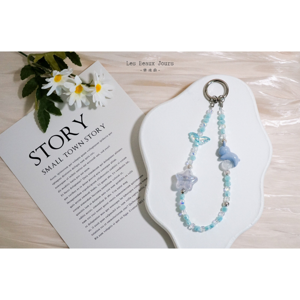 【樂波廚】天使藍寶｜天然白幽靈 油畫星星 兔兔 手機鍊｜可愛療癒・手作設計掛繩-細節圖3