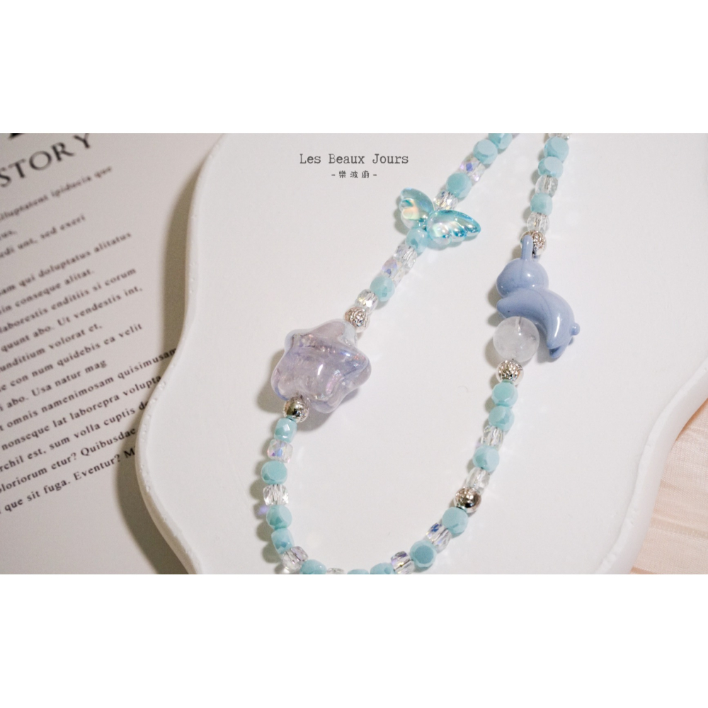 【樂波廚】天使藍寶｜天然白幽靈 油畫星星 兔兔 手機鍊｜可愛療癒・手作設計掛繩-細節圖4