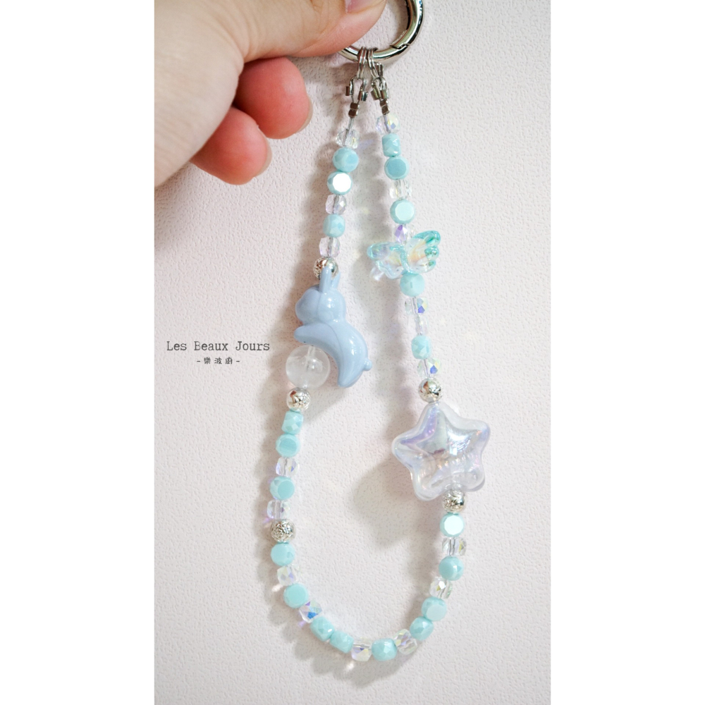 【樂波廚】天使藍寶｜天然白幽靈 油畫星星 兔兔 手機鍊｜可愛療癒・手作設計掛繩-細節圖5