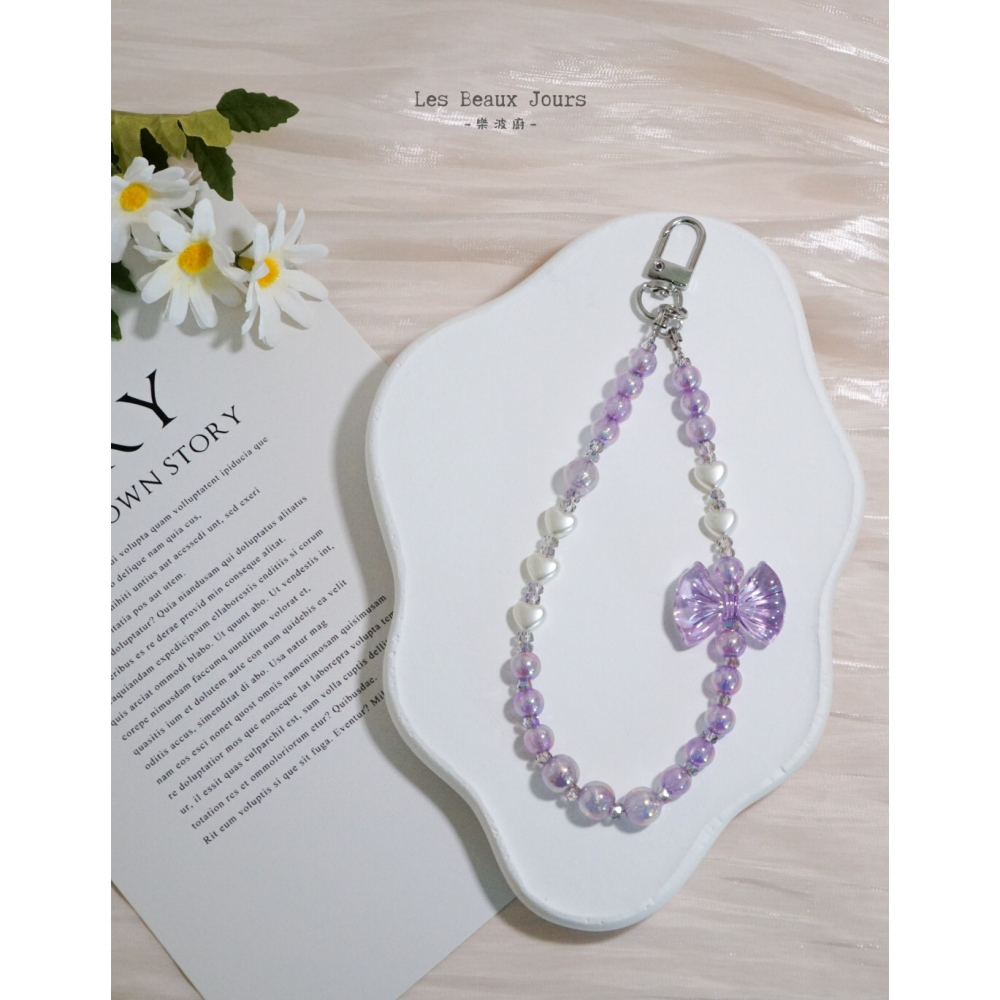 【樂波廚】紫緞心語｜蝴蝶結手機鍊｜法式浪漫・手作設計掛繩-細節圖2