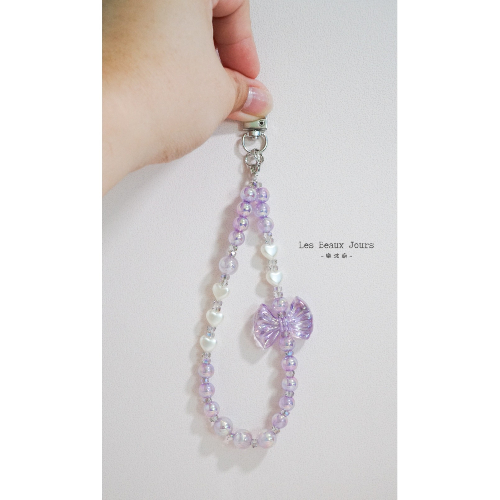 【樂波廚】紫緞心語｜蝴蝶結手機鍊｜法式浪漫・手作設計掛繩-細節圖3