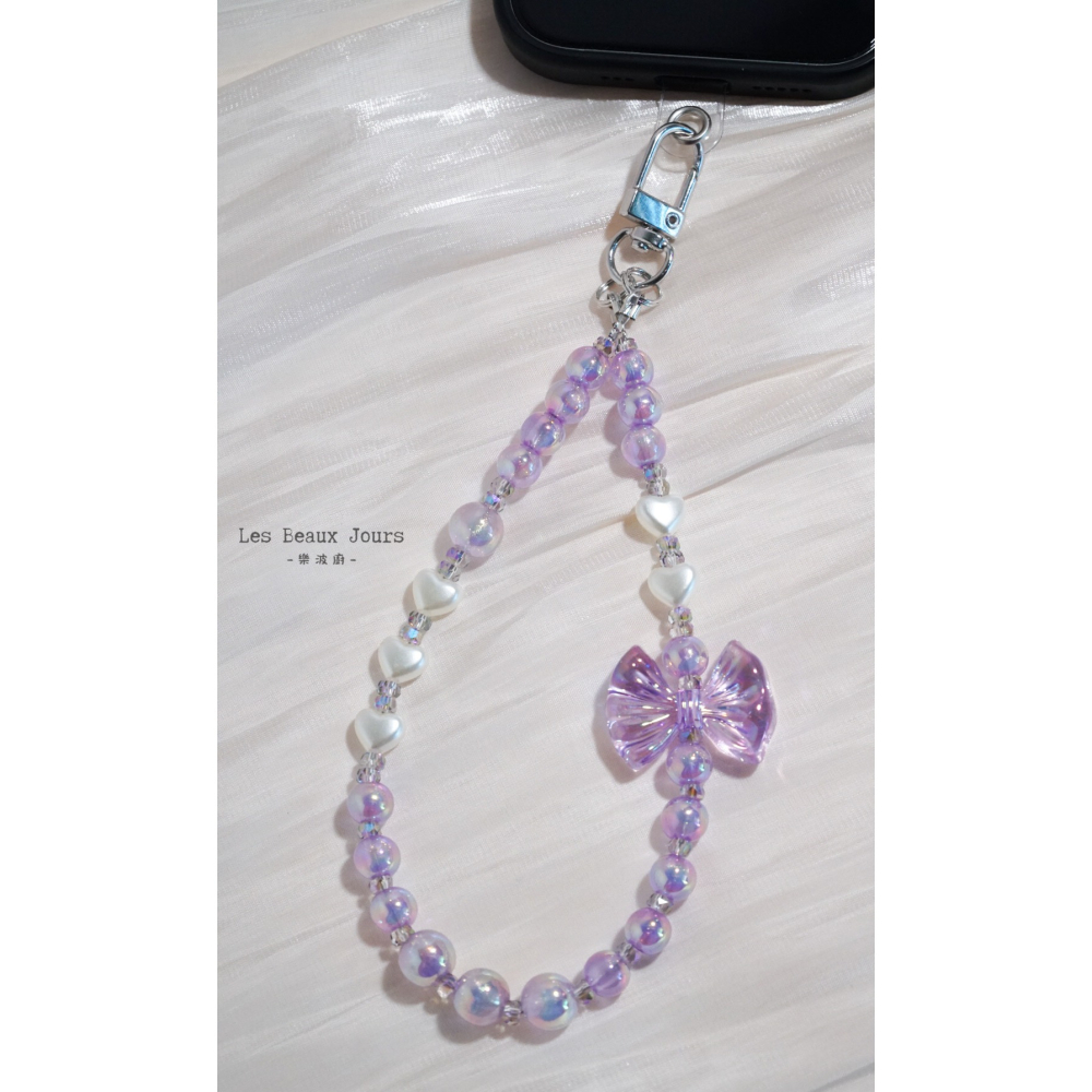 【樂波廚】紫緞心語｜蝴蝶結手機鍊｜法式浪漫・手作設計掛繩-細節圖4