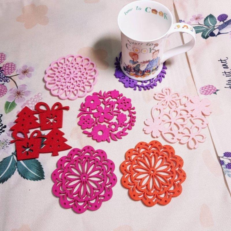 🌈台灣現貨🇹🇼《🥰暖心柑仔店》ins風 櫻花粉 牡丹紅 禮物 繁花吸水杯墊7款 不織布杯墊-細節圖2