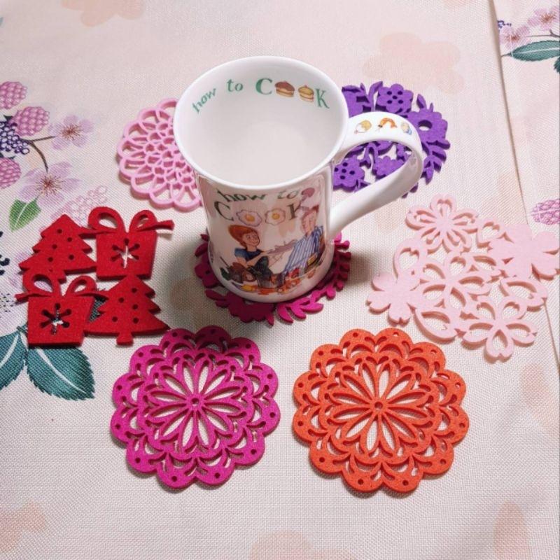 🌈台灣現貨🇹🇼《🥰暖心柑仔店》ins風 櫻花粉 牡丹紅 禮物 繁花吸水杯墊7款 不織布杯墊-細節圖3