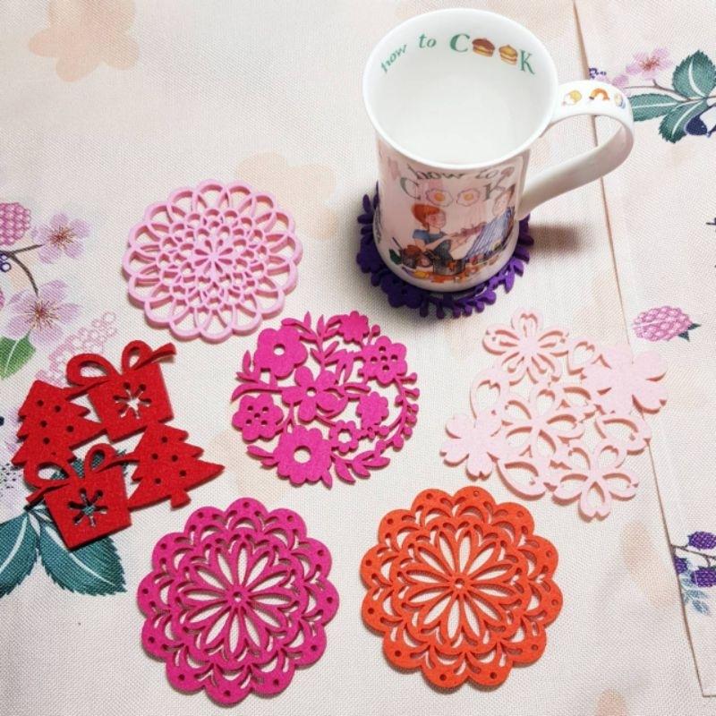 🌈台灣現貨🇹🇼《🥰暖心柑仔店》ins風 櫻花粉 牡丹紅 禮物 繁花吸水杯墊7款 不織布杯墊-細節圖5