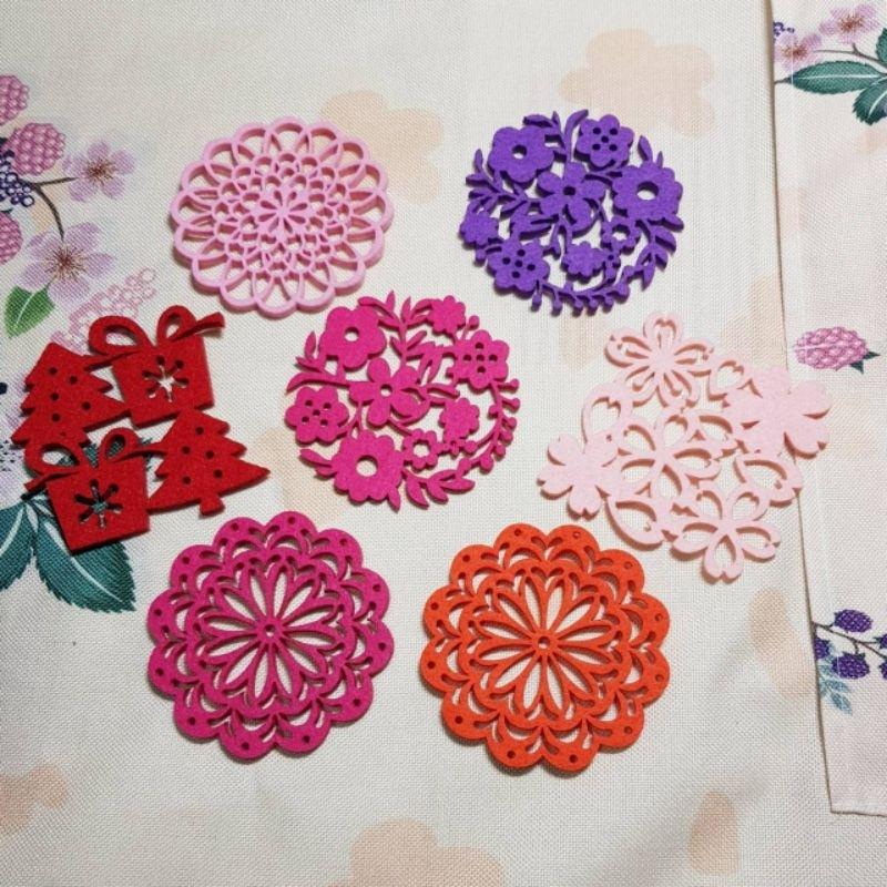 🌈台灣現貨🇹🇼《🥰暖心柑仔店》ins風 櫻花粉 牡丹紅 禮物 繁花吸水杯墊7款 不織布杯墊-細節圖6