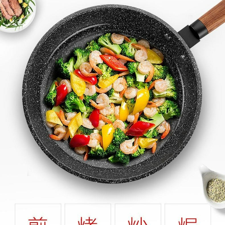 『樸生活』可拆柄麥飯石平煎鍋28cm 附玻璃蓋 麥飯石平底煎鍋 28cm 附蓋 可拆柄平底鍋-細節圖2