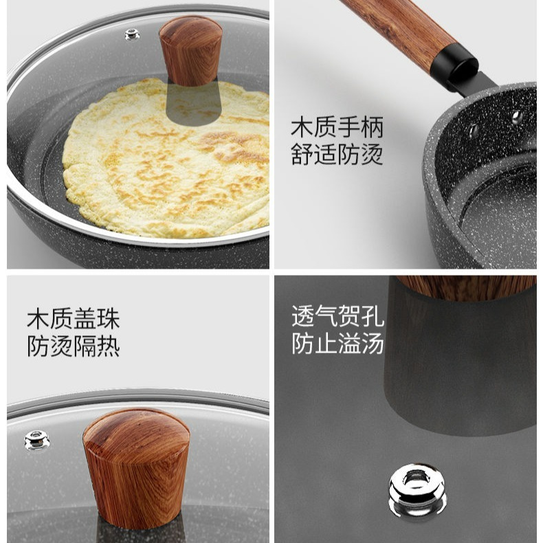 『樸生活』可拆柄麥飯石平煎鍋28cm 附玻璃蓋 麥飯石平底煎鍋 28cm 附蓋 可拆柄平底鍋-細節圖4