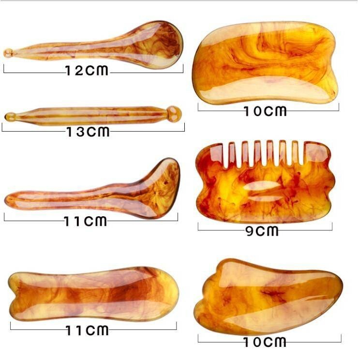 『樸生活』琥珀按摩刮痧板7件套 美容刮痧梳 刮痧按摩 樹脂刮痧按摩板-細節圖3